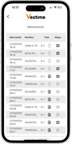 Panel del empleador con fichadas y estados en tiempo real desde la app.